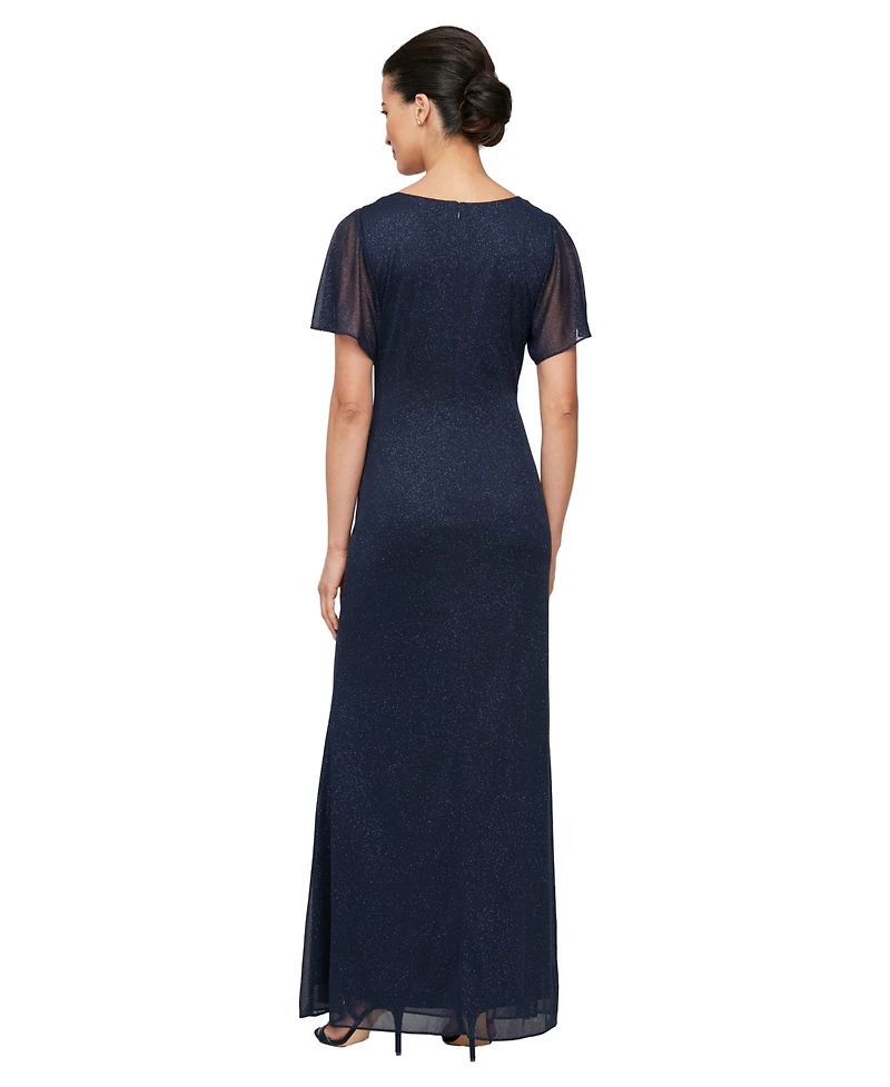 Sl Fashions Women's Round-Neck Flutter-Sleeve Gown