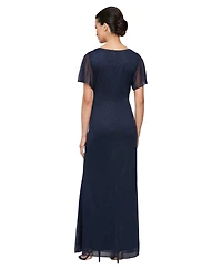 Sl Fashions Women's Round-Neck Flutter-Sleeve Gown