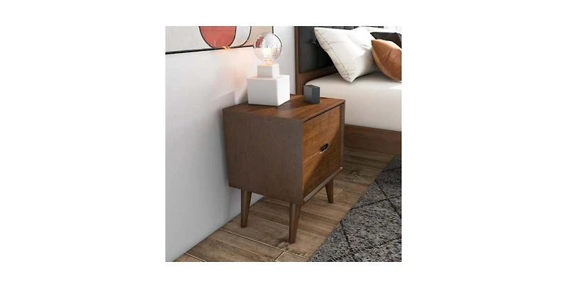 Lucky One 24.8" Width Solid Wood Mid Century Nightstand with 2-Drawer