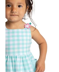 Florence Eiseman Big Girls 7-8 Gingham Linen Look Dress With Flowers