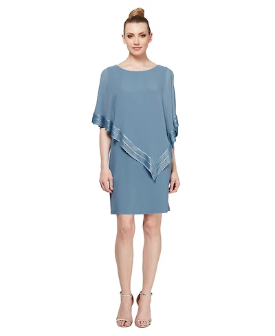 Sl Fashions Metallic-Trim Capelet Sheath Dress