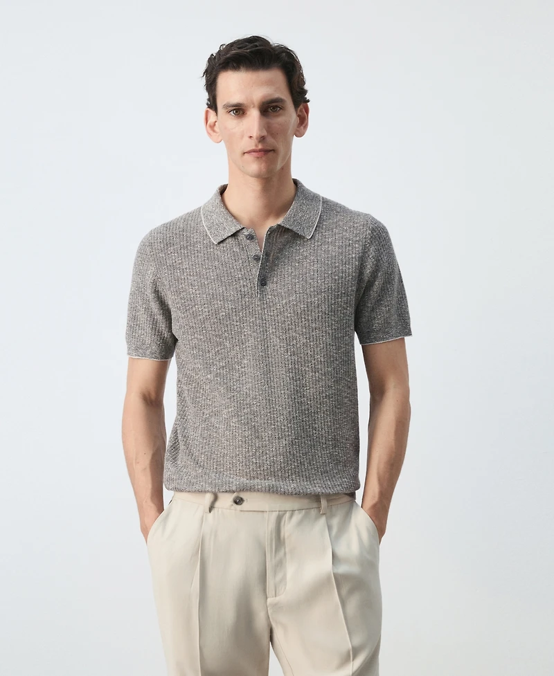 Mango Men's Ribbed Linen-Cotton-Blend Polo Shirt