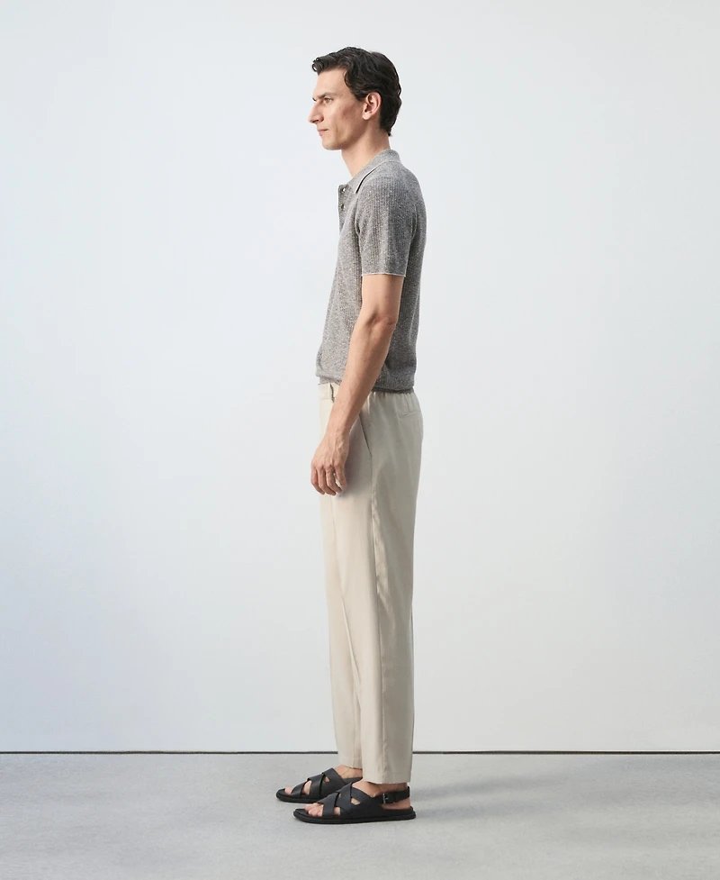 Mango Men's Ribbed Linen-Cotton-Blend Polo Shirt