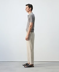 Mango Men's Ribbed Linen-Cotton-Blend Polo Shirt