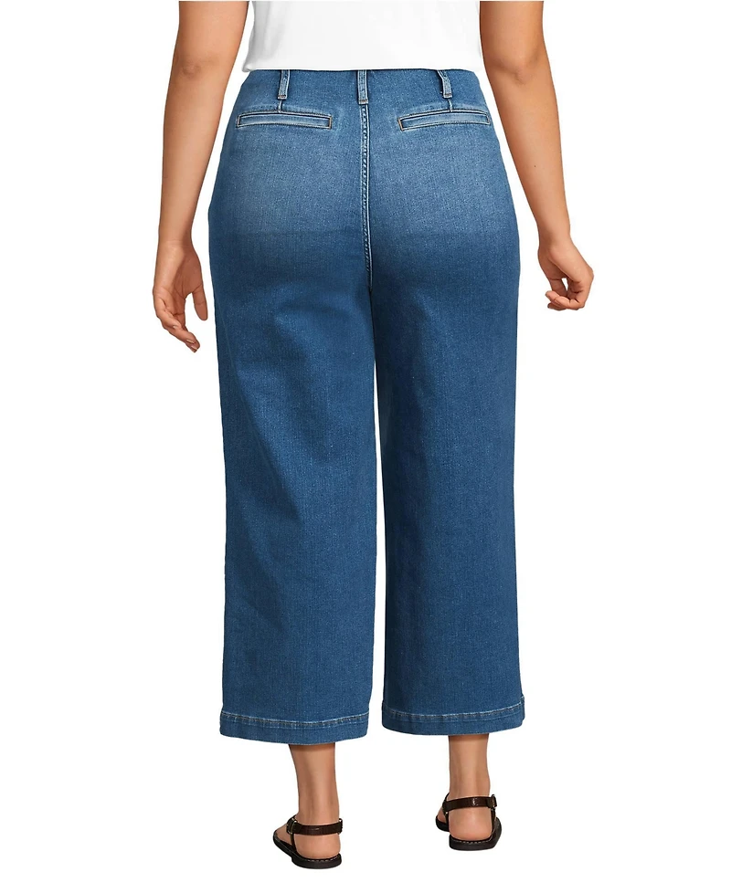 Lands' End Women's Recover Denim High Rise Patch Pocket Extra Wide Leg Crop Jeans