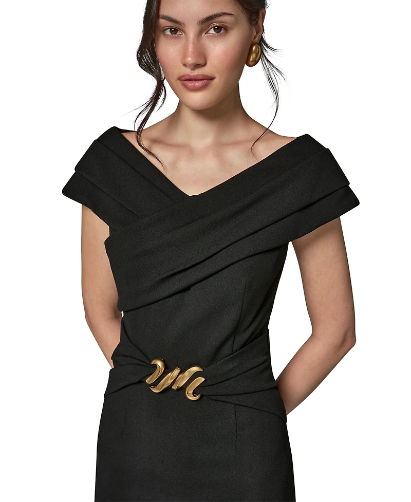 Donna Karan New York Women's Portrait Neck Sheath Midi Dress With Hardware