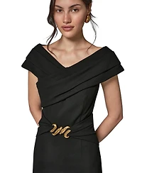 Donna Karan New York Women's Portrait Neck Sheath Midi Dress With Hardware