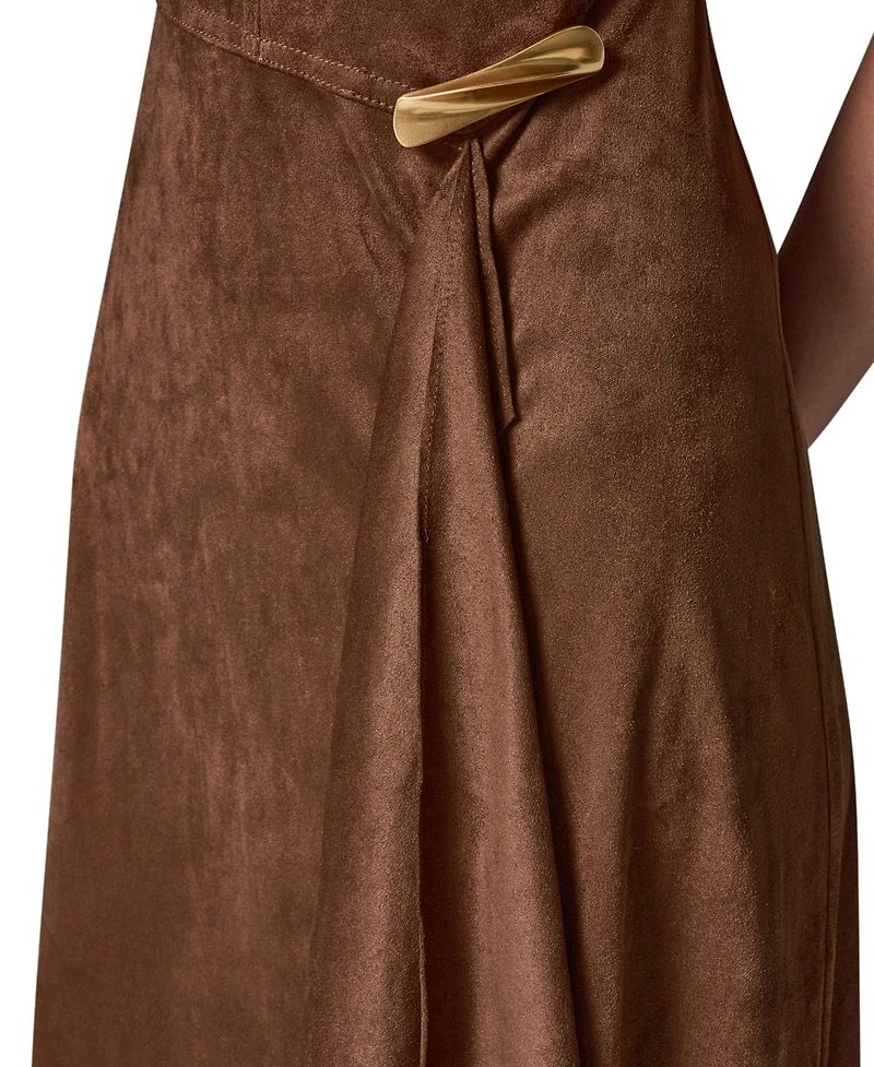 Donna Karan New York Women's Cap-Sleeve Suede Midi Dress