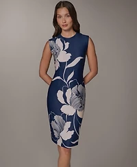 Donna Karan New York Women's Sleeveless Floral Print Knee-Length Sheath Dress