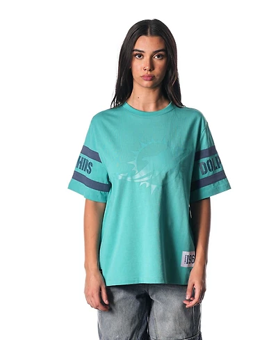 The Wild Collective Women's Aqua Miami Dolphins Drop Shoulder T-Shirt