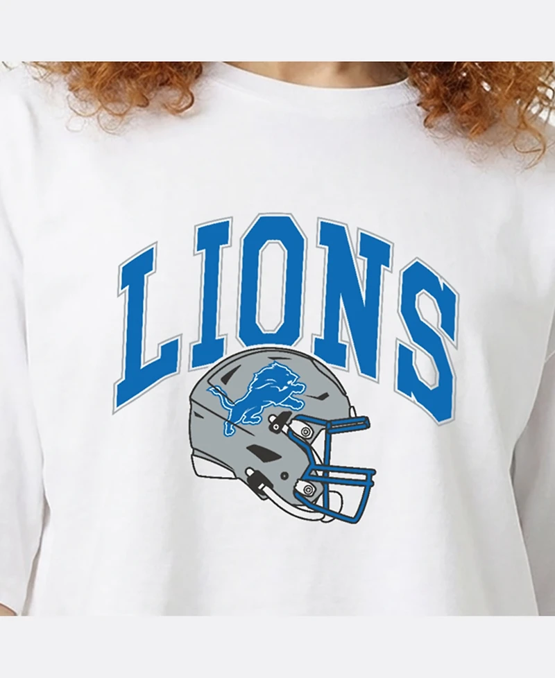 Champion Women's White Detroit Lions Boyfriend Cropped T-Shirt