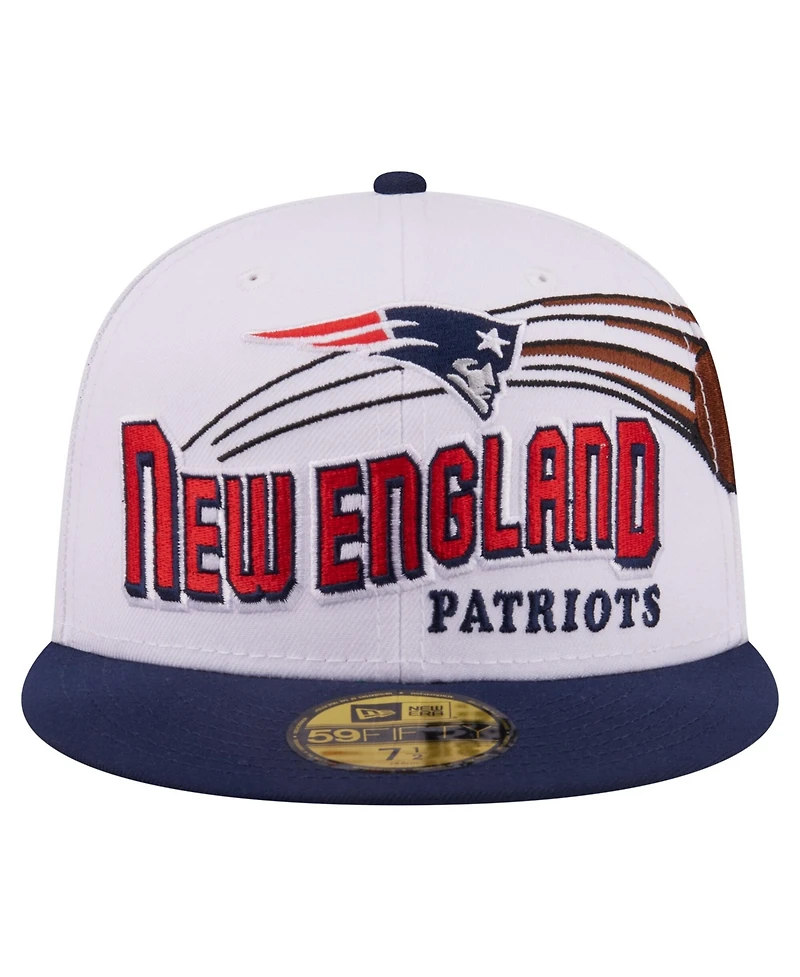 New Era Men's White/Navy England Patriots Retro Swoop 59FIFTY Fitted Hat