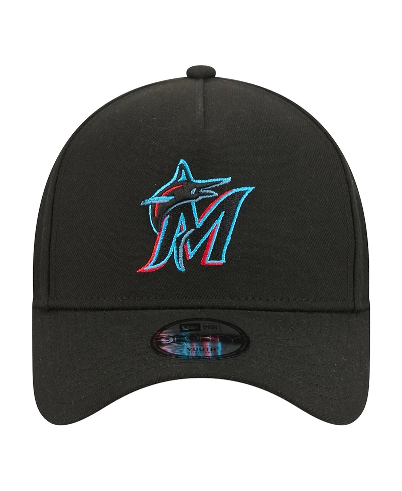 New Era Big Boys and Girls Black Miami Marlins 9FORTY A-Frame Adjustable Hat