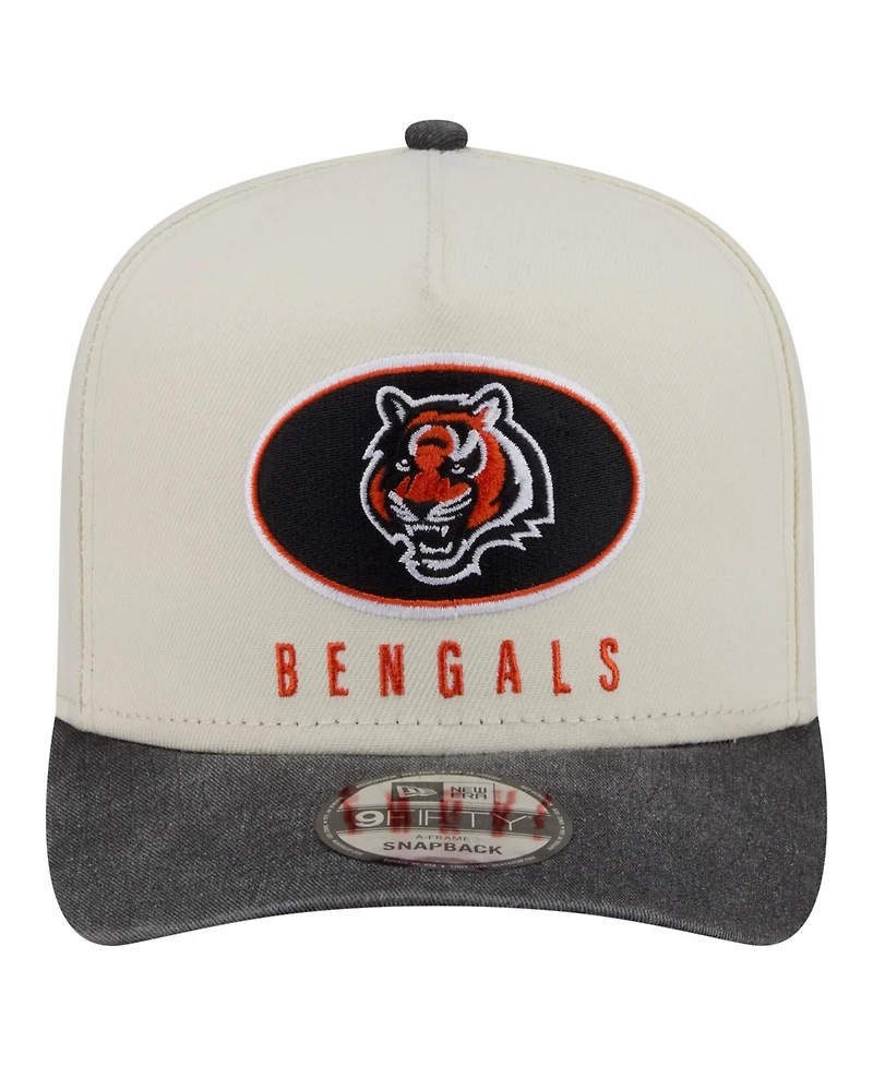 New Era Men's Cream/Black Cincinnati Bengals Washed A-Frame 9FIFTY Snapback Hat