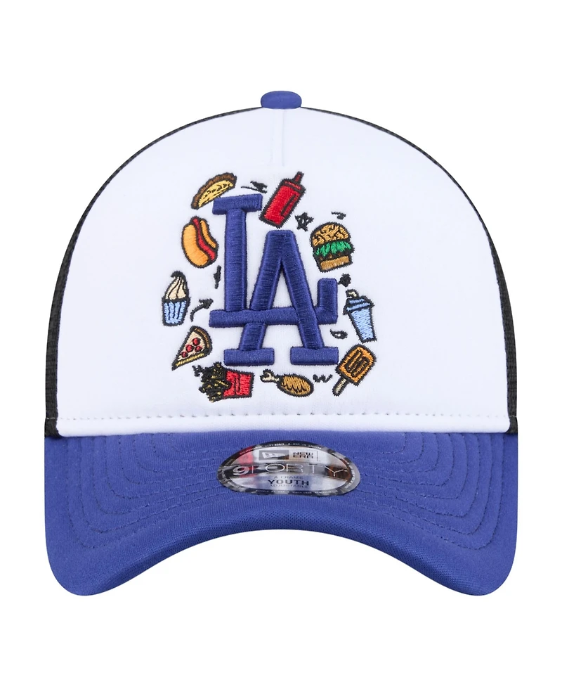 New Era Big Boys and Girls White/Royal Los Angeles Dodgers Food A-Frame 9FORTY Trucker Adjustable Hat
