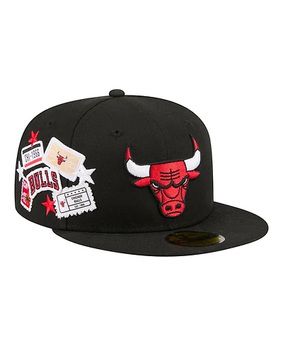 New Era Men's Black Chicago Bulls Team Collage 59FIFTY Fitted Hat