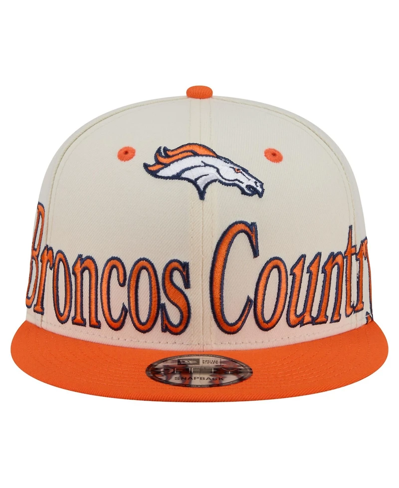 New Era Men's Cream Denver Broncos Oversized Slogan 9FIFTY Snapback Hat