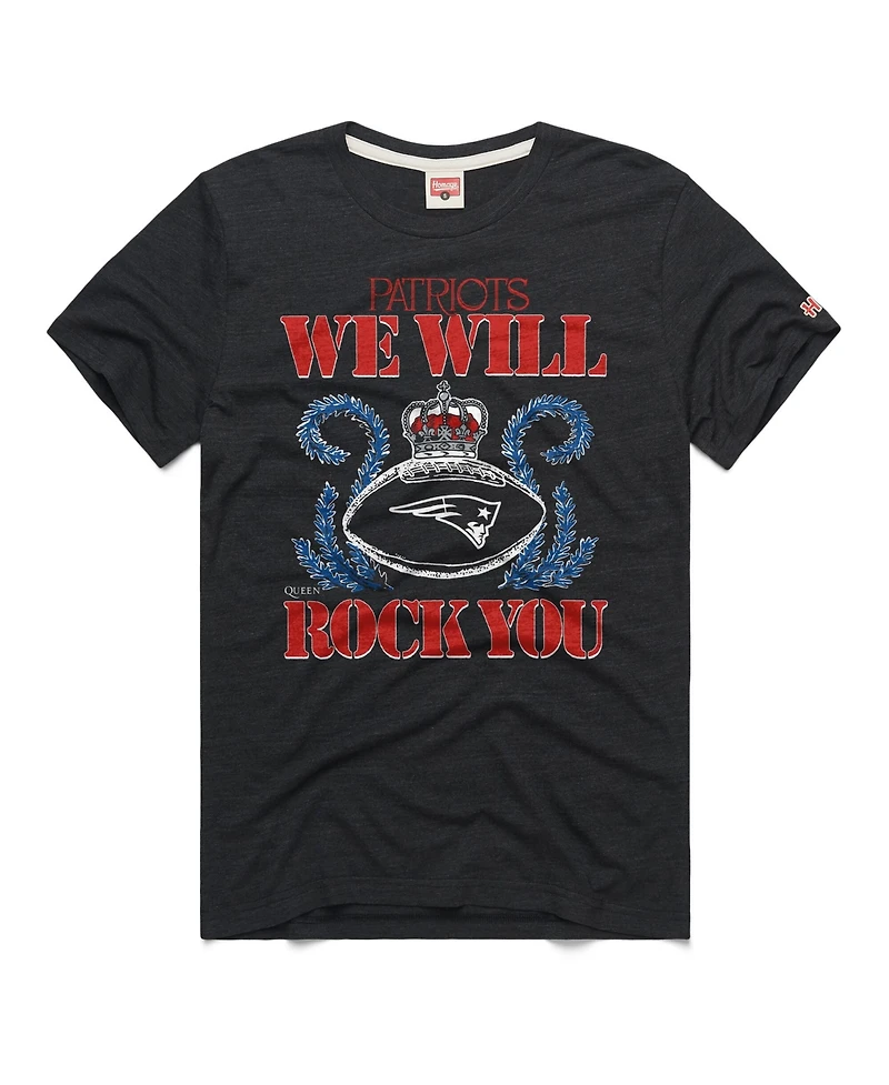 Homage Men's and Women's Charcoal New England Patriots 2026 Nfl Schedule Queen Tri-Blend T-Shirt