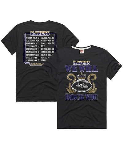 Homage Men's and Women's Charcoal Baltimore Ravens 2026 Nfl Schedule Queen Tri-Blend T-Shirt