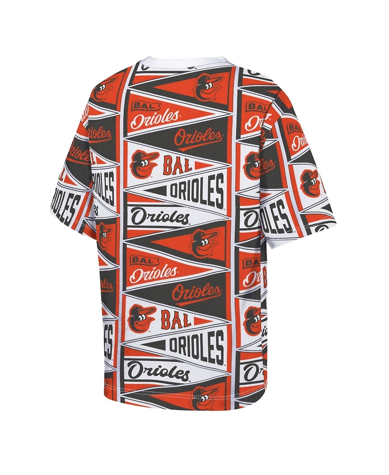 Outerstuff Big Boys and Girls Orange Baltimore Orioles All-Over Pennant T-Shirt