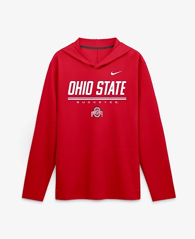 Nike Men's Scarlet Ohio State Buckeyes 2026 Sideline Lightweight Long Sleeve Hooded Dri-fit T-Shirt