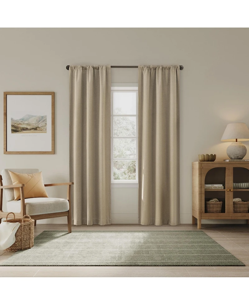Sun Zero Parsons Herringbone Magnetic Closure 100% Blackout Rod Pocket Curtain Panel Pair