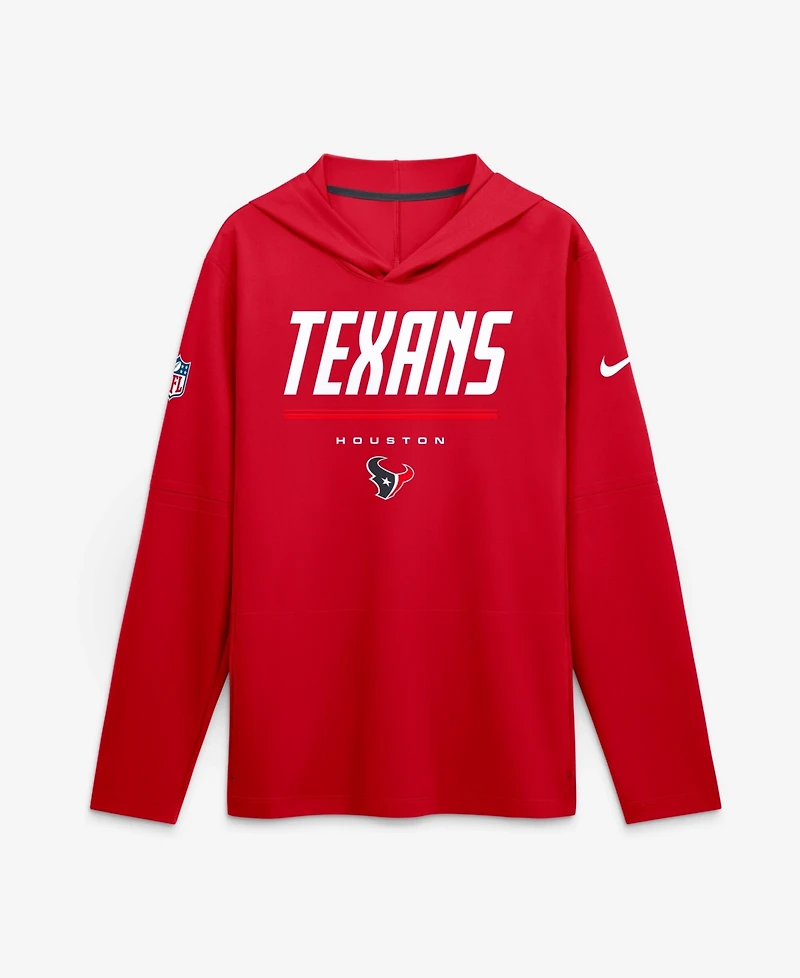 Nike Men's Red Houston Texans Sideline Lightweight Long Sleeve Hooded Dri-fit T-Shirt