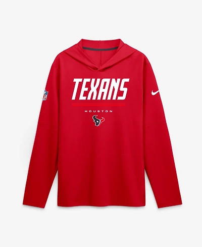 Nike Men's Red Houston Texans Sideline Lightweight Long Sleeve Hooded Dri-fit T-Shirt