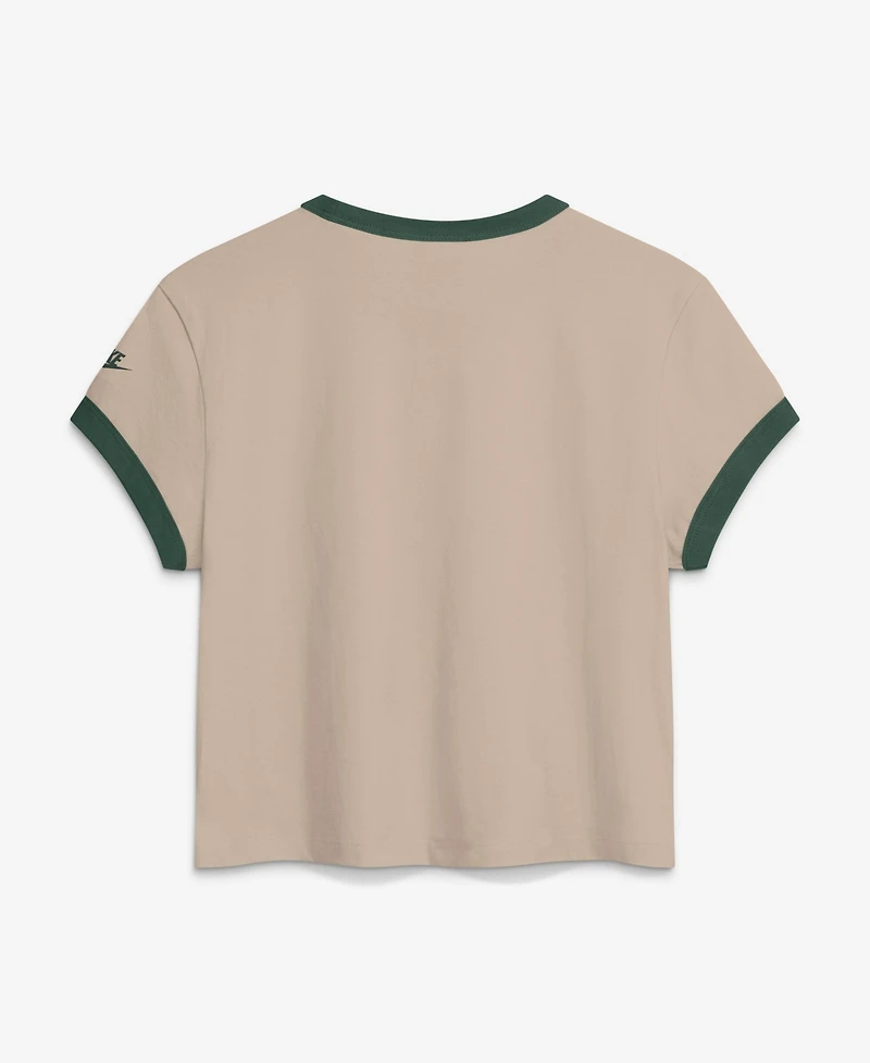 Nike Women's Cream Green Bay Packers Rewind Ringer Mod Cropped T-Shirt