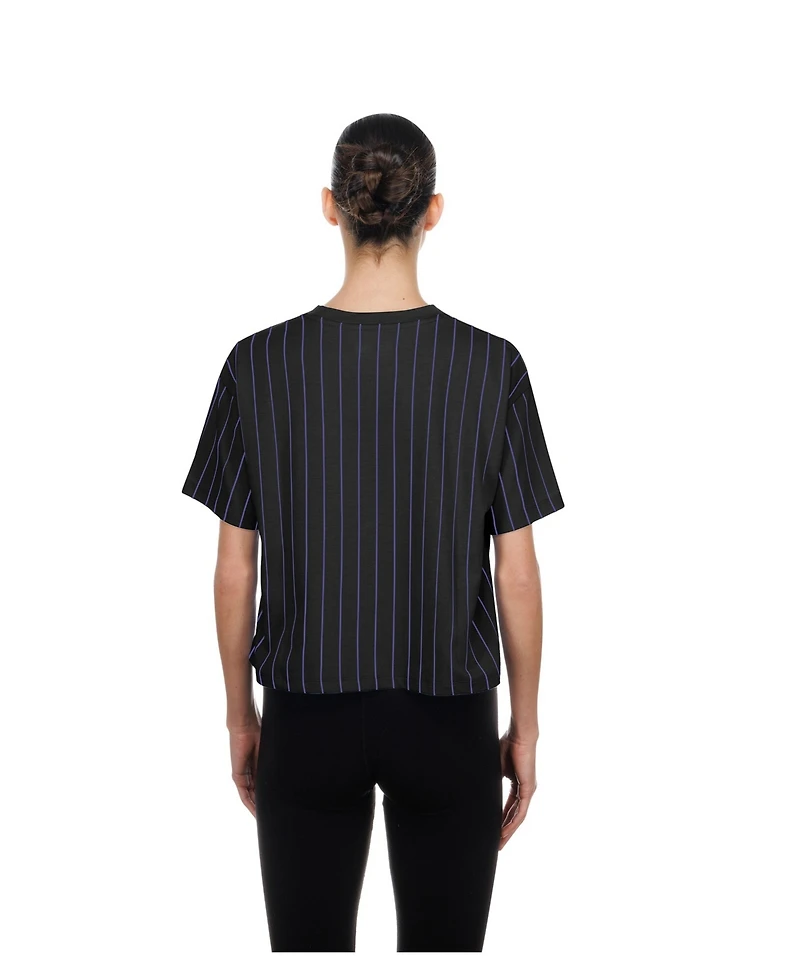 New Era Women's Black Tampa Bay Rays City Connect Throwback Meshback Pinstripe Boxy T-Shirt