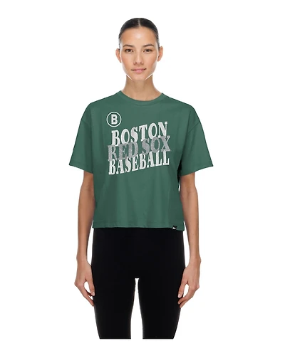New Era Women's Green Boston Red Sox City Connect Glitter Gel Cropped T-Shirt