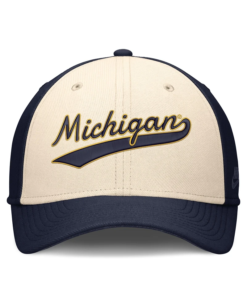 Nike Men's Natural/Navy Michigan Wolverines Legacy Swooshflex Dri-fit Hat
