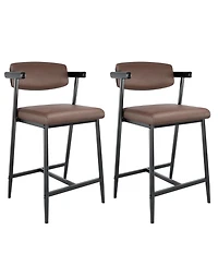 homfan Set of 2 Counter Height Bar Stools, Upholstered Pu Leather Chairs with Back and Armrests, Metal Base, Footrest