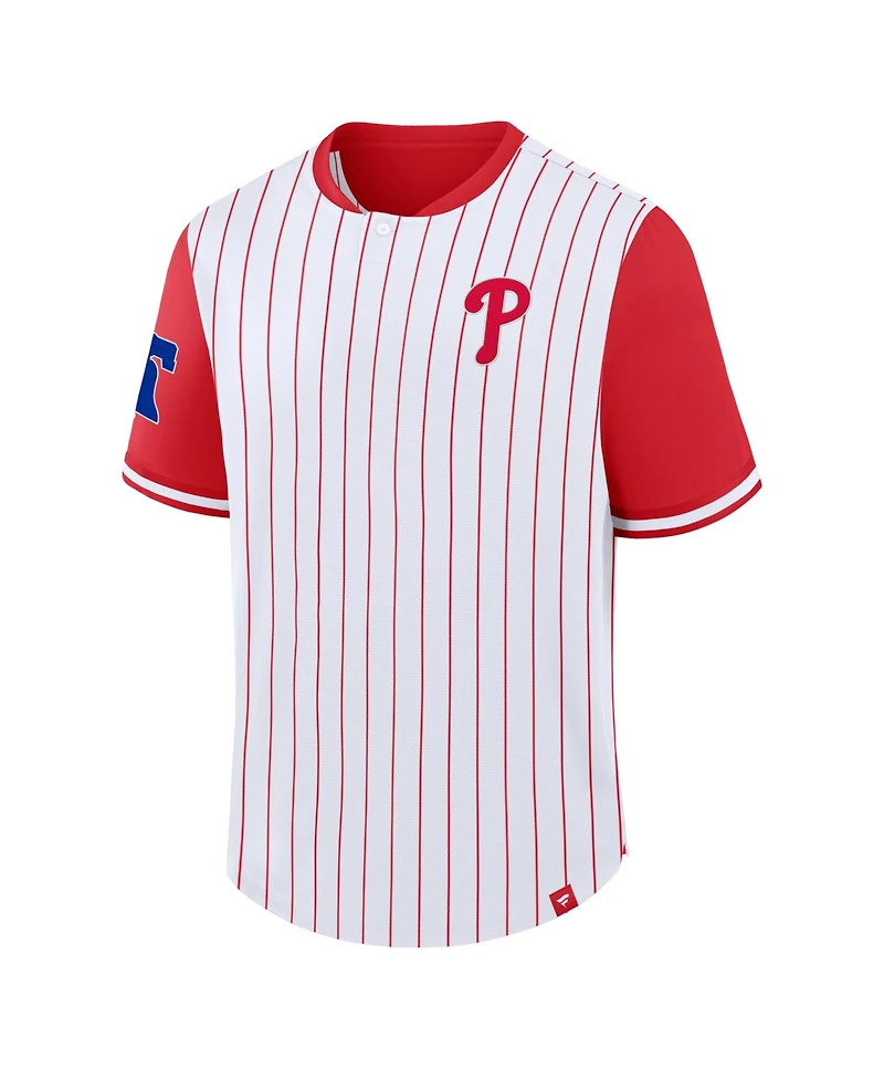 Fanatics Men's White/Red Philadelphia Phillies Pinstripe Walk Off Shirt