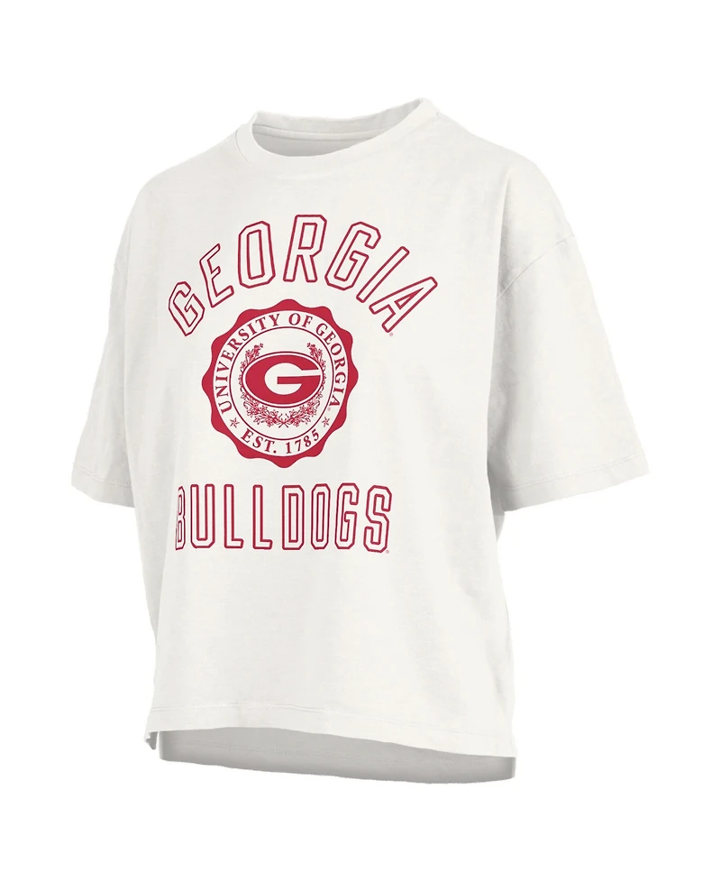 Pressbox Women's White Georgia Bulldogs Motley Crew Bishop Waist Length Oversized Slub T-Shirt