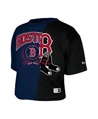 New Era Women's Navy Boston Red Sox Color Blocked Boxy Cropped T-Shirt