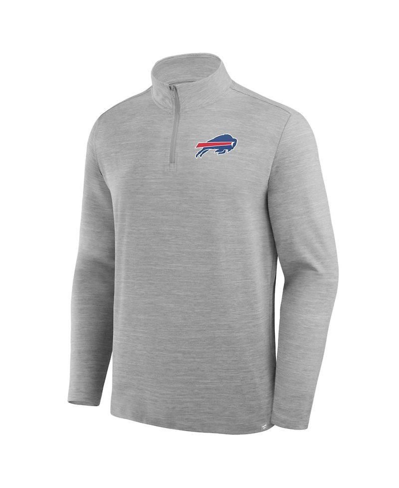 Fanatics Men's Heather Gray Buffalo Bills Clutch Quarter-Zip Pullover Sweatshirt
