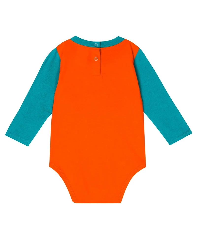 Outerstuff Baby Boys and Girls Aqua Miami Dolphins Double Up Long Sleeve Bodysuit Pants Set