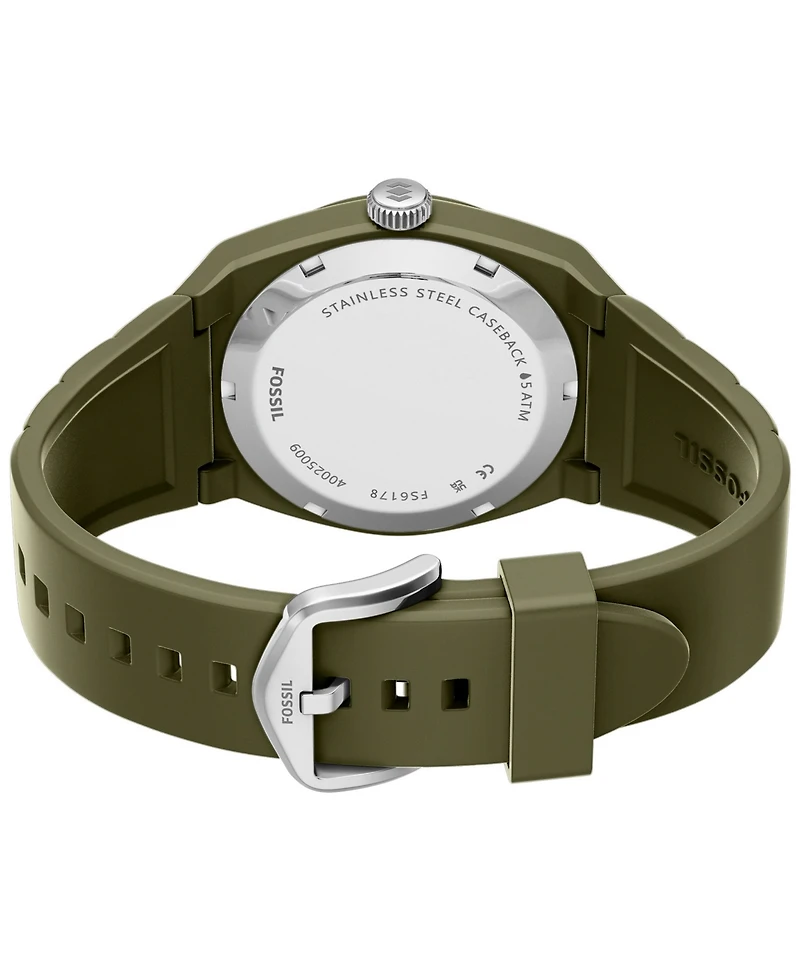 Fossil Men's Everett Three-Hand Olive Silicone Watch 42mm