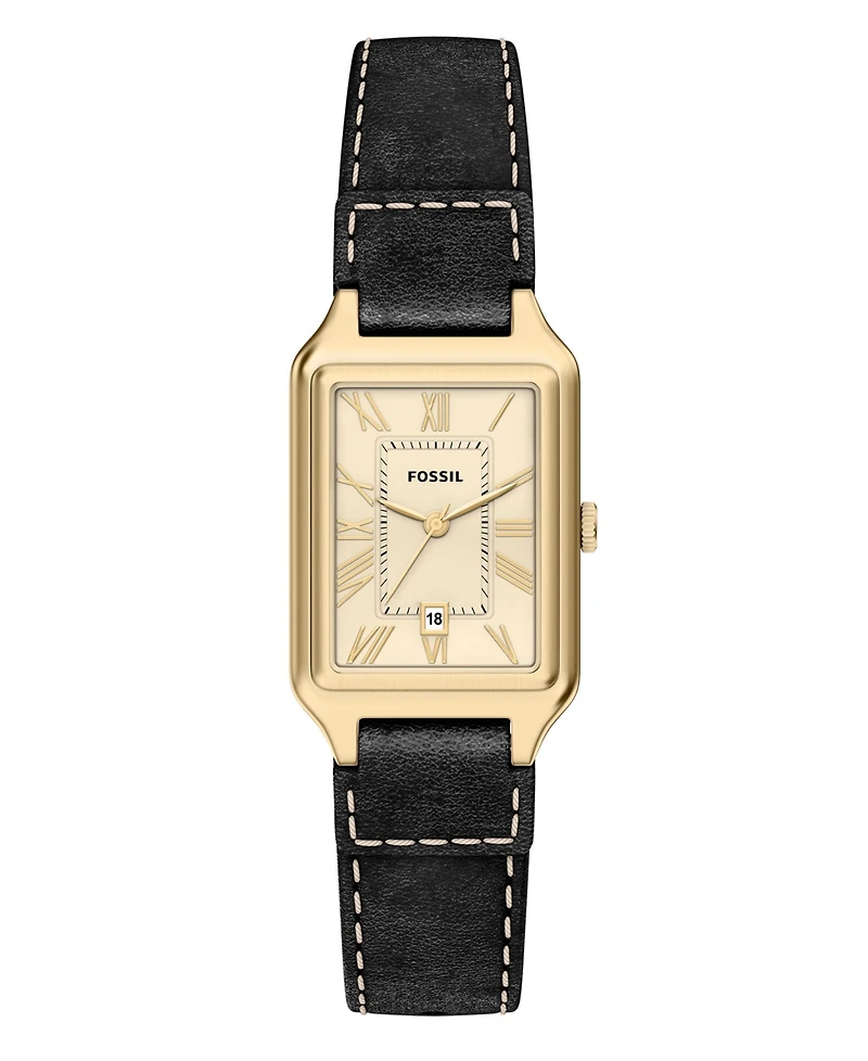 Fossil Women's Raquel Three-Hand Date Black Leather Watch 23mm