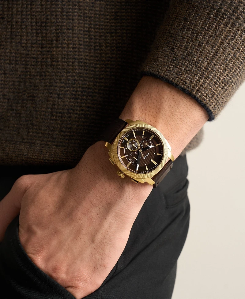 Fossil Men's Machine Chronograph Brown Leather Watch 44mm