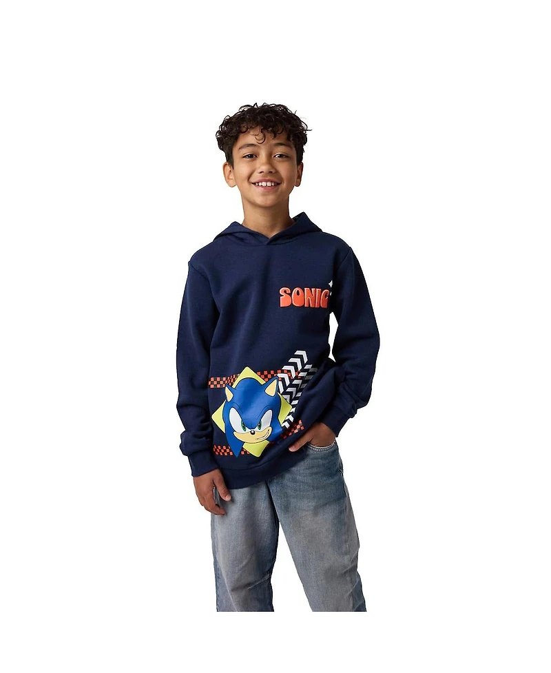Sonic The Hedgehog Little Boys Arrows & Checkered Flags Youth Navy Long Sleeve Hooded Sweatshirt-6