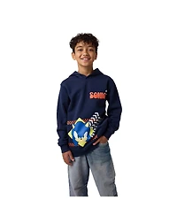 Sonic The Hedgehog Little Boys Arrows & Checkered Flags Youth Navy Long Sleeve Hooded Sweatshirt-6