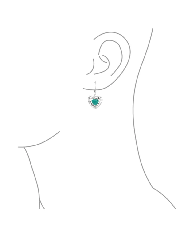 Bling Jewelry Bali Style Natural Stabilized Turquoise Heart Shape Fish Hook Drop Earrings Scroll Filigree Sterling Silver