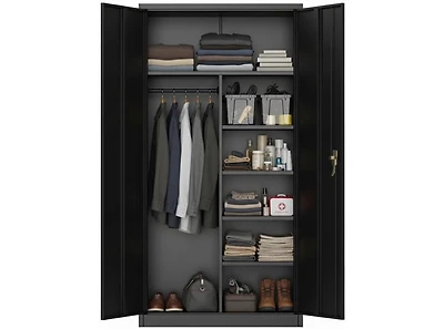 gaomon 72inches Heavy Duty Steel Wardrobe Cabinet with Lock, Metal Garage Storage Cabinets with Adjustable Shelves and Hanging Rod