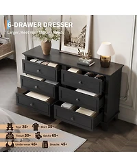 gaomon Contemporary 6-Drawer Wide Dresser, Modern Wooden Chest of Drawers with Metal Handles for Bedroom, Entryway Living Room