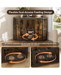 gaomon Corner Dog Crate Furniture, Wooden Dog Kennel Indoor with Feeding Bowls and Revolving Door, Decorative Dog Crate End Table