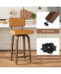gaomon Swivel Bar Stools Set of 2, 26 Inch Upholstered Counter Height Bar Stools with Back and Wood Legs