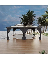 gaomon Hardtop Gazebo 12x20 Feet, with Double Polycarbonate Roof, Aluminum Alloy Frame, Net, and Curtain, Permanent Building of Backyard Luxury