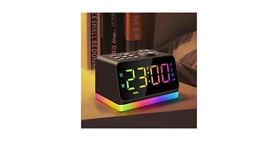 Jall 5 Inch Digital Alarm Clock with Rgb Font Fm Radio 8 Color Night Light Sleep Timer Dual Alarms 2 Usb Ports 0 to 100 Dimmer Versatile